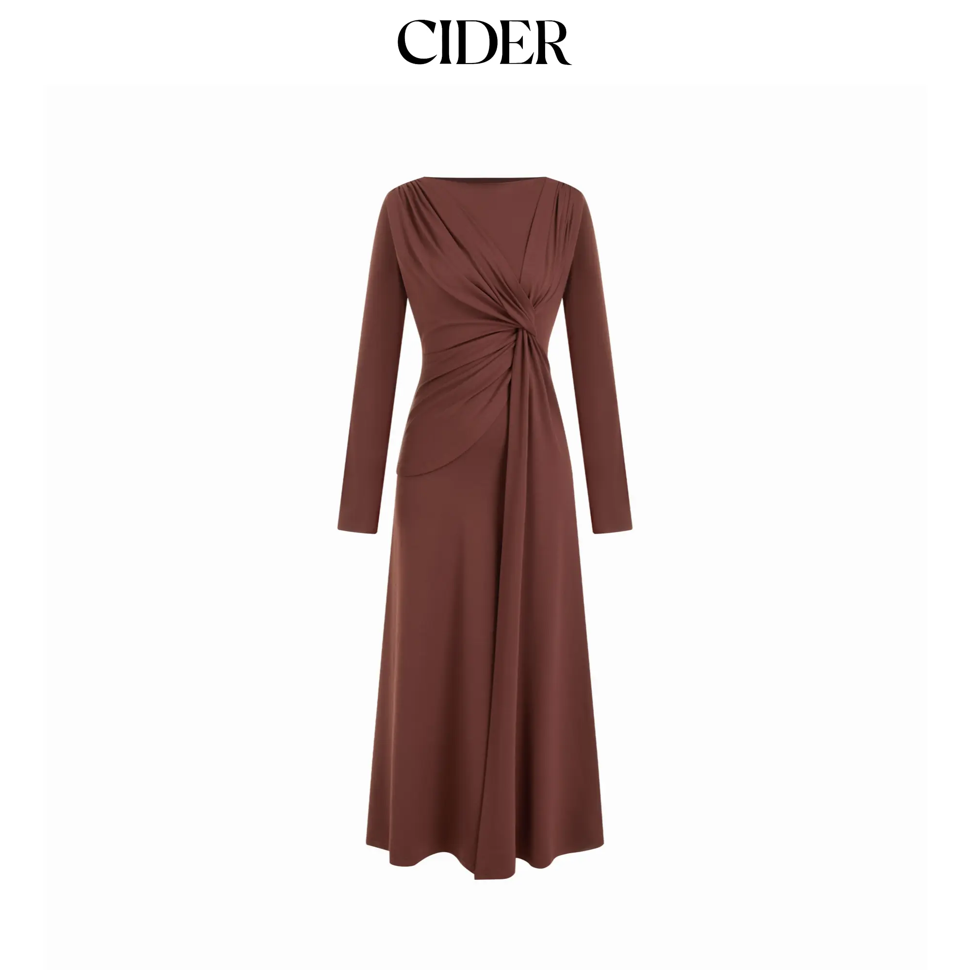 Cider Women's Boat Neck Asymmetrical Twist Ruched Maxi Dress Cider Women's Boat Neck Asymmetrical Twist Ruched Maxi Dress