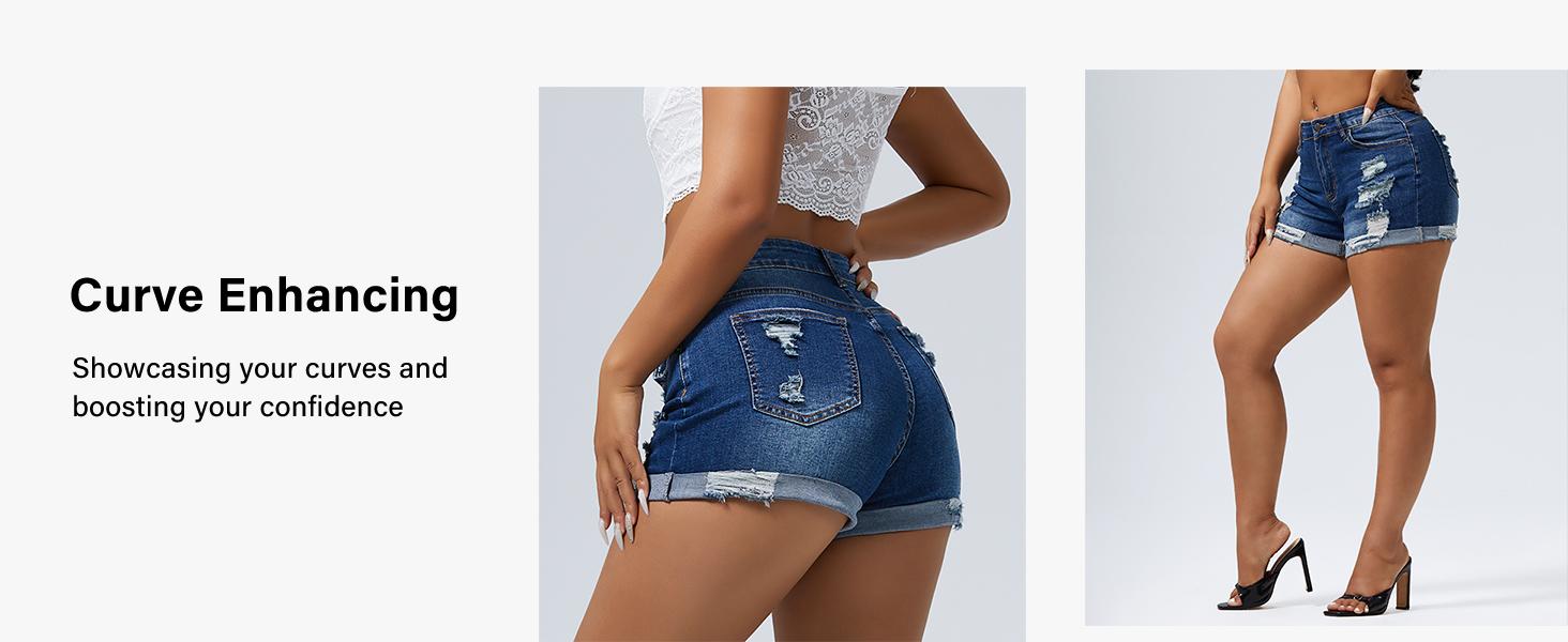 Good osierds Women's Butt Lifting Denim Shorts | Stretchy Mid Rise Ripped Jean Shorts | Distressed Cuffed Hem Hot Pants | Casual Summer Vacation Outfits | Cute Y2K Festival Concert Bottoms | Slim Fit Everyday Wear