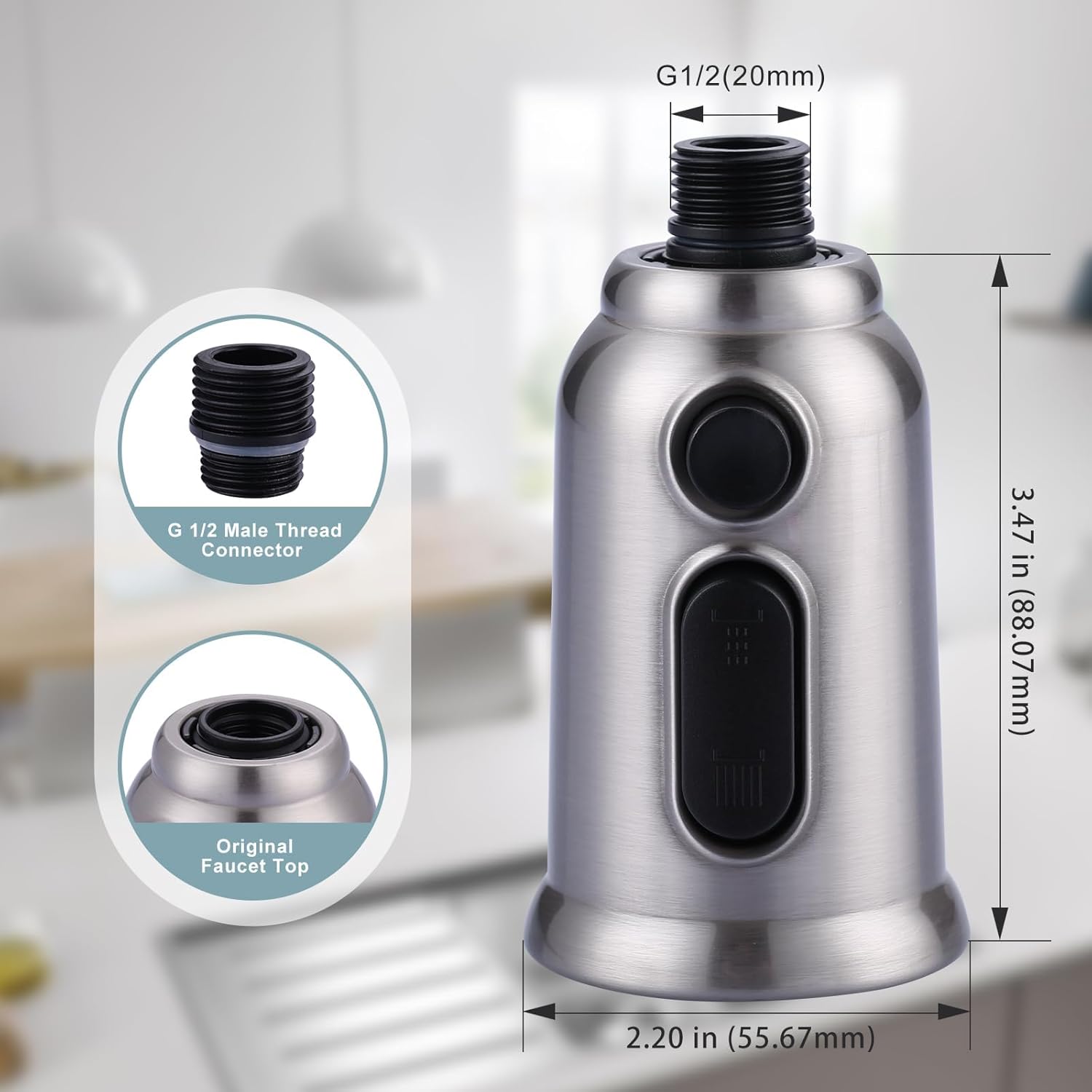 Pull Down Faucet Replacement,3-Function Kitchen Faucet with 9 Adapters,Kitchen Faucet Sink Nozzle Compatible with Standard,Brushed Nickel Pull Down Faucet Replacement,3-Function Kitchen Faucet with 9 Adapters,Kitchen Faucet Sink Nozzle Compatible with Standard,Brushed Nickel