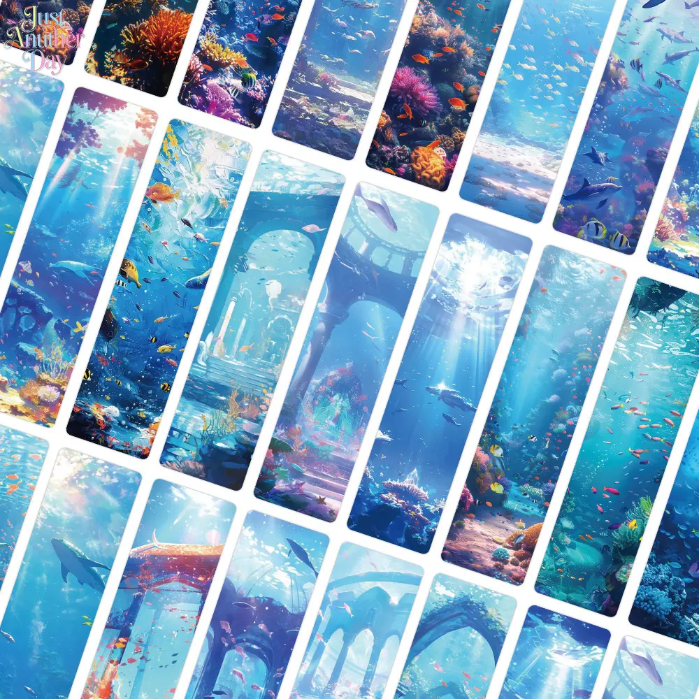 24Pcs Fantasy Undersea Ruins Ocean Scenery Paper Bookmark Set, Colorful Coral Tropical Fish Printed Page Cards, Decorative Book Markers for Textbook Reading Marking, Scrapbook Craft and Birthday Presents