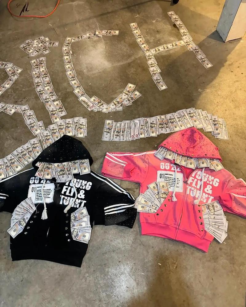 Men's Hoodies America Vintage Sequins Rhinestone Embroidery Zipper Hoodie Men Women Punk Gothic Stripe Patchwork Trendy Sweatshirt