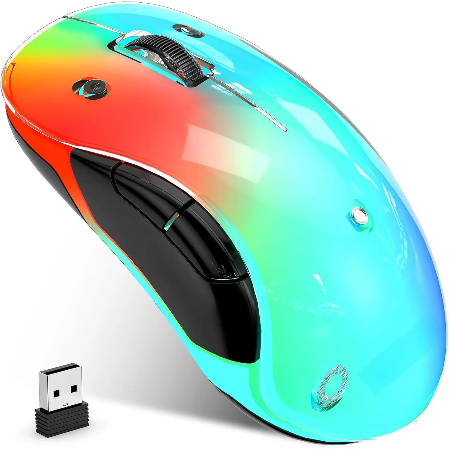 2.4G Aesthetic   - Customizable Covers & LED Mood Lighting - Rechargeable  Design, 5 Buttons, 1200 DPI for Office, Laptop,  - White