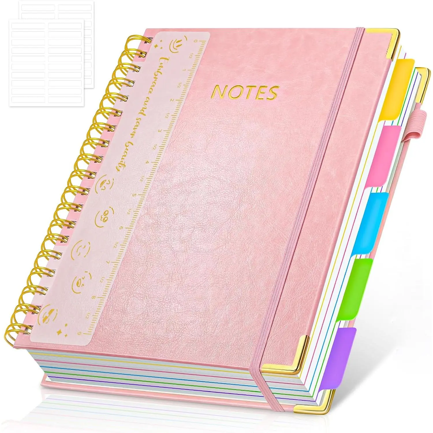 Vegan Leather Hardcover Spiral College Rule Notebook - 8''x10'' Large, 300 Pages, Lay-Flat Binding, Removable PVC Dividers, Office & School Supplies for Work Note Taking
