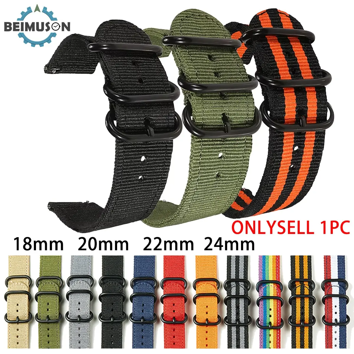 Nylon Watch Band Waterproof Ballistic Nylon One-Piece Military Straps for Men & Women, Replacement Strap, Adjustable Strap, Versatile Strap, Choice of Color & Width 18mm 20mm 22mm 24mm, Fashionable Watch Accessories, Lightweight Straps