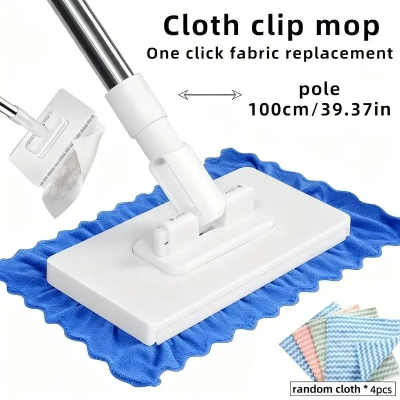 One-Use No Wash Mop with Clip, Hands-Free Dry Wet Dusting Mop for Hardwood and Tile Floors, Multi-Purpose Cleaning Tool, Floor Care Tool, Contactless Flat Mop