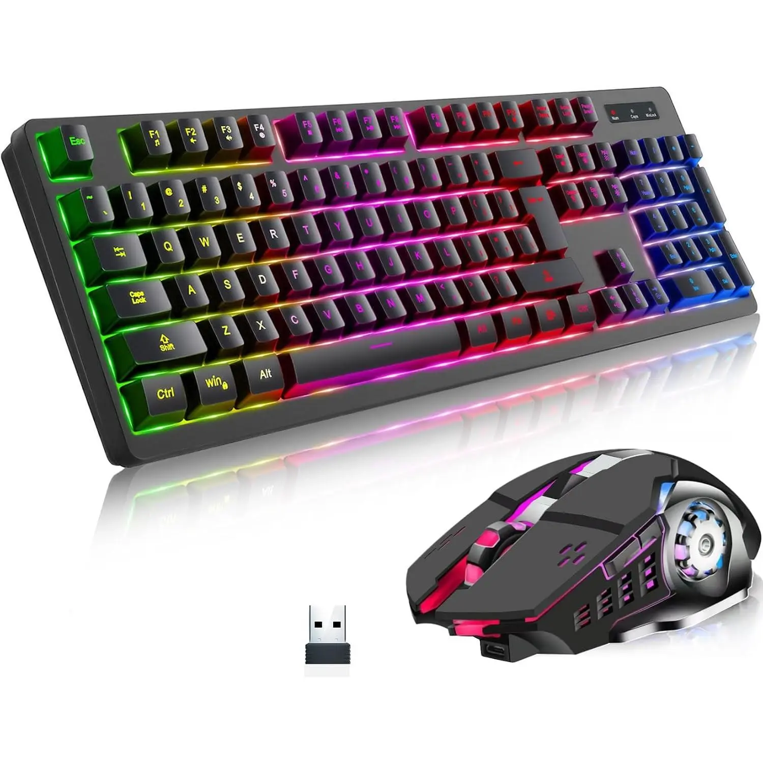 RGB Gaming Keyboard and  - Rechargeable RGB Backlit,Long  Life,Mechanical Feel,7 Color Gaming  for PC  and Work