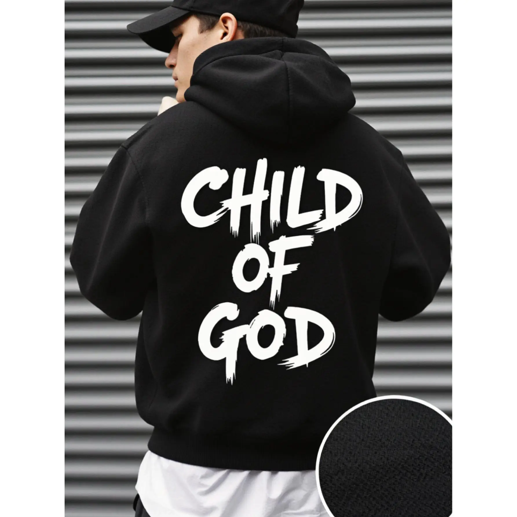 Men's God's Child Letter Print Hooded Sweatshirt - Red & White Graffiti-Style "God's Child" Back Print, Casual Long Sleeve Pullover Hoodie with Adjustable Hood, All-Season Comfort Fit, Warm Fall Winter Streetwear Top for Music Fans & Statement