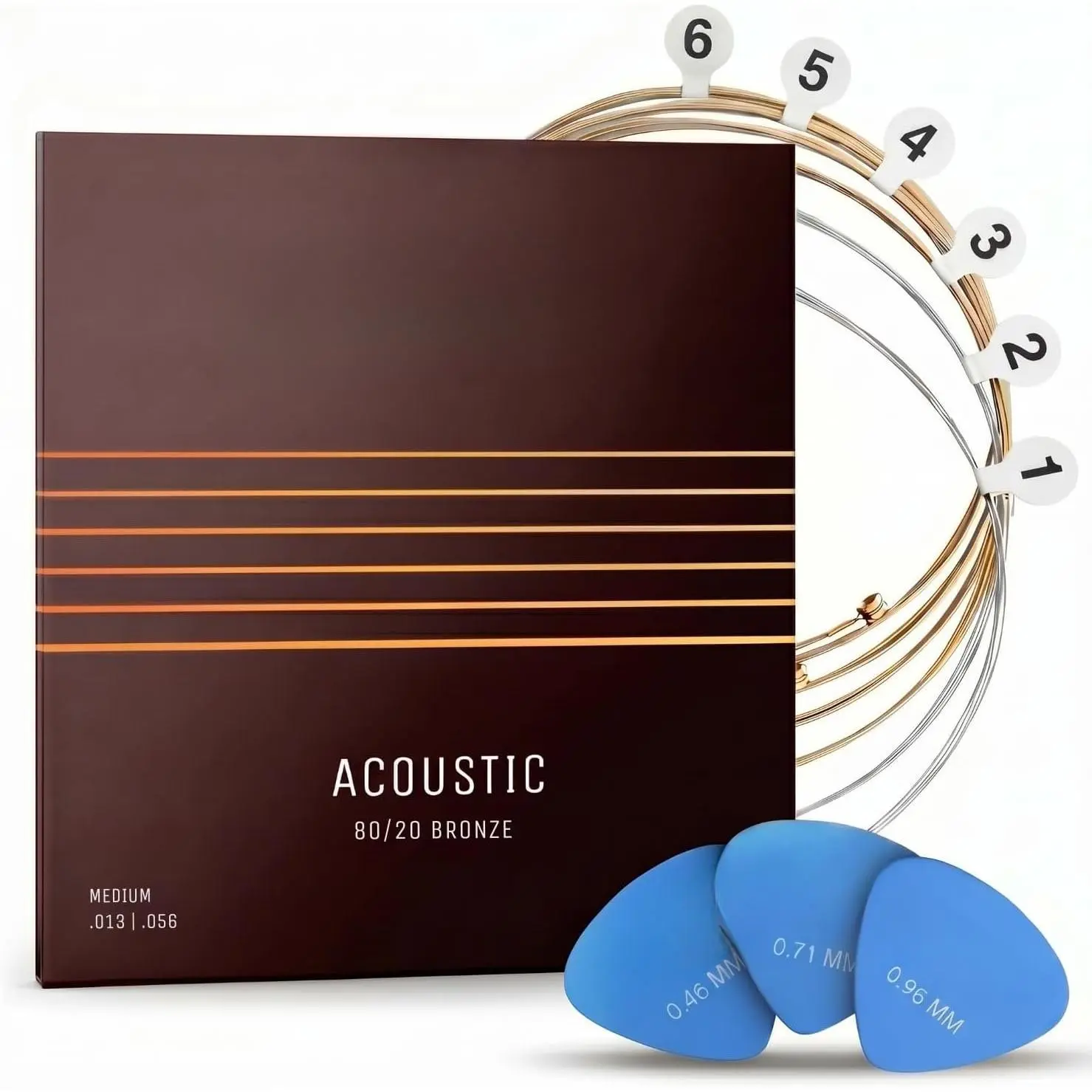 ® Acoustic Guitar Strings 80/20 Bronze Coating I Brilliant Sound Quality I Includes 3 Picks (Medium 13-56, 1 Set)