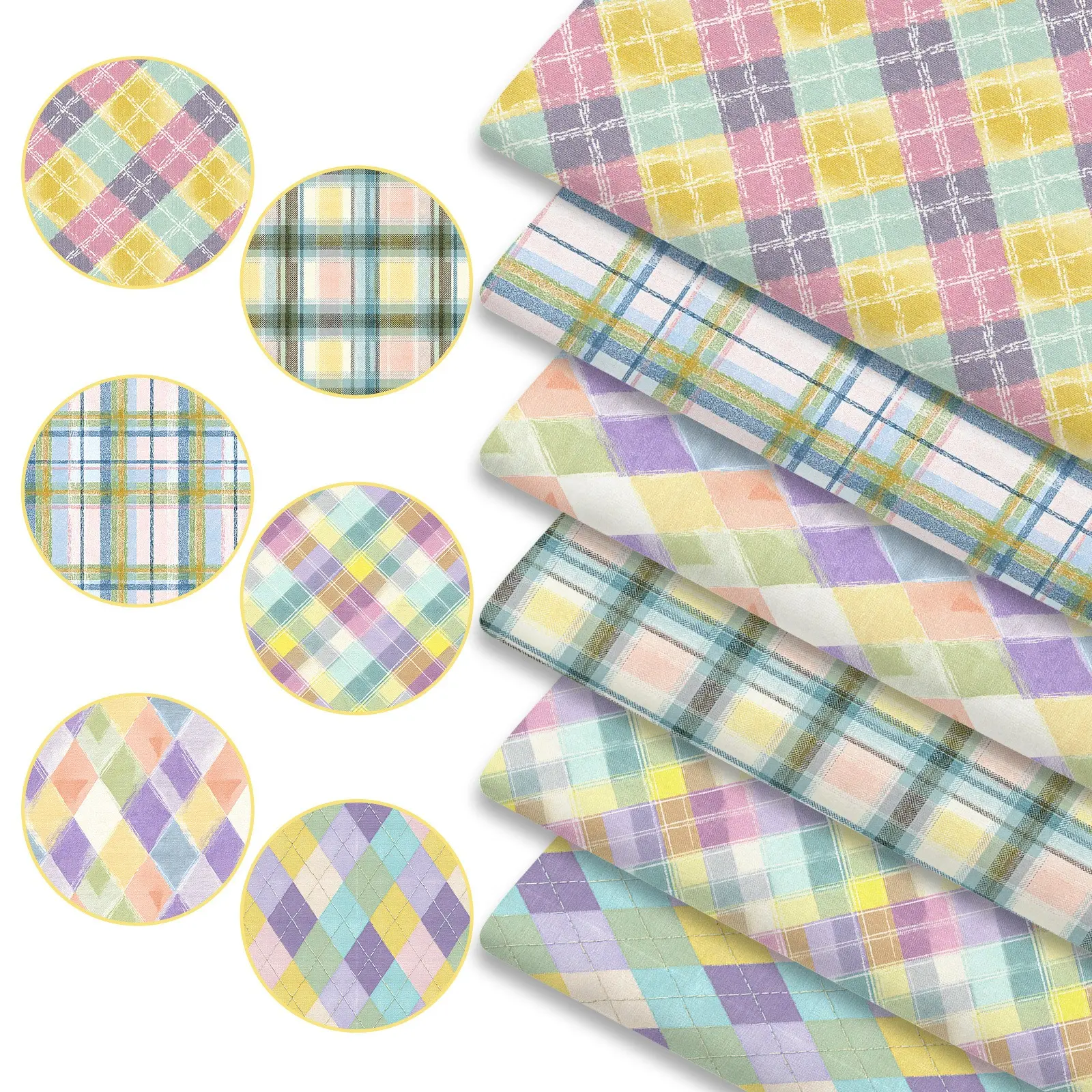 6pcs Elegant Tartan Plaid Fabric Bundles, 45cmx50cm / 17.72inx19.69in Pastel Scottish Check Pattern Fabric Squares for Quilting, Patchwork DIY Sewing Material for Bedding, Tablecloth, Bags, Headbands, Pillowcases