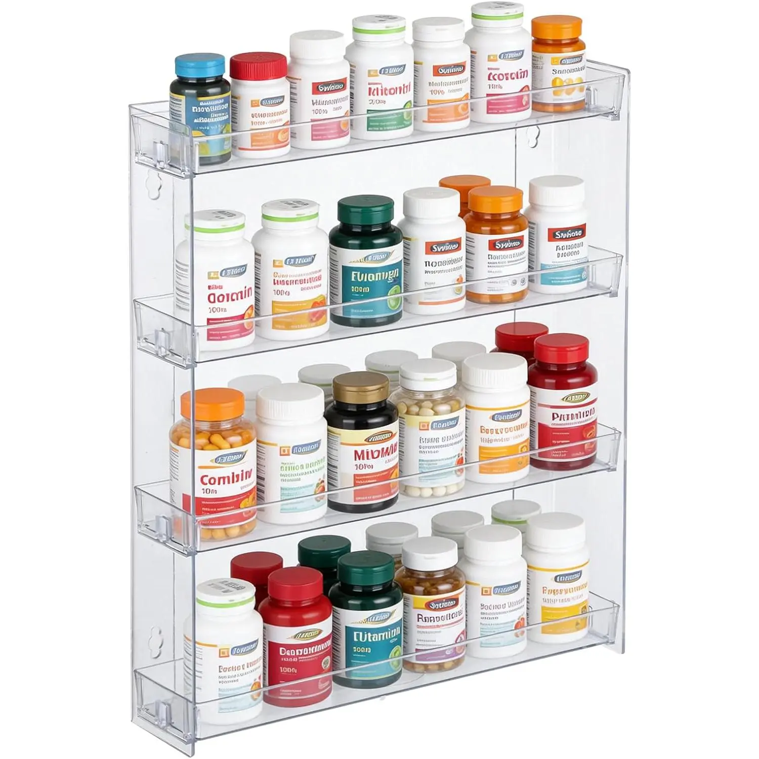 4-Tier Vitamin Storage Organizer, Medicine Organizer for Vitamin Bottles Pill Bottles Holder Rack for Countertop, Bathroom Cabinet Storage Items Are Clearly Visible