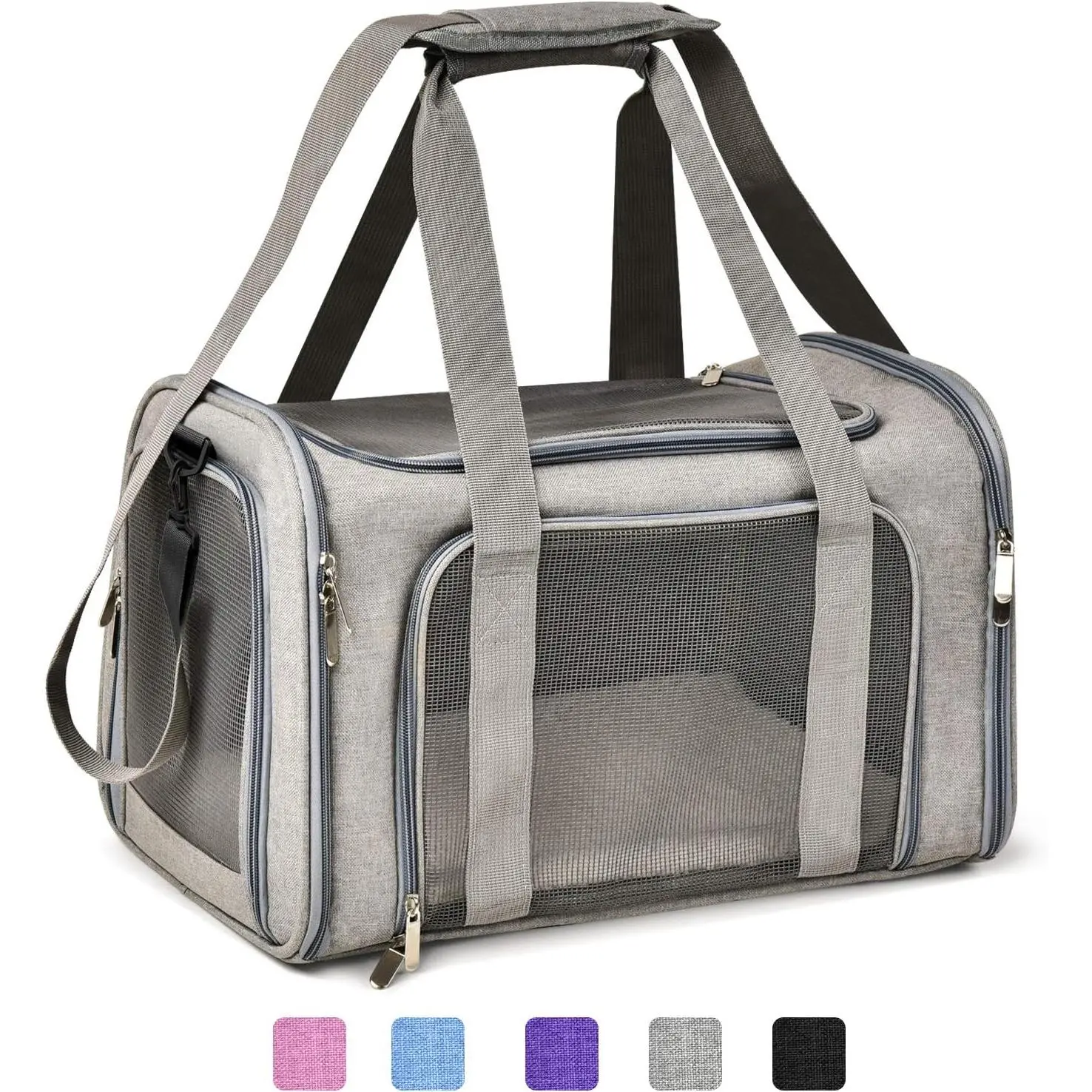 Cat Carriers Dog Carrier Pet Carrier For Small / Medium Cats Dogs Puppies (Up To 15lbs), TSA Airline Approved Small Dog Carrier Soft Sided, Collapsible Waterproof Travel Puppy Carrier - Grey