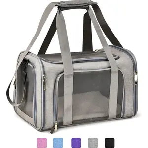 Pet transport crate, suitable for small/medium-sized cat and dog puppies (weighing no more than 15 pounds), TSA airline approved, soft foldable waterproof travel crate for small dogs - gray