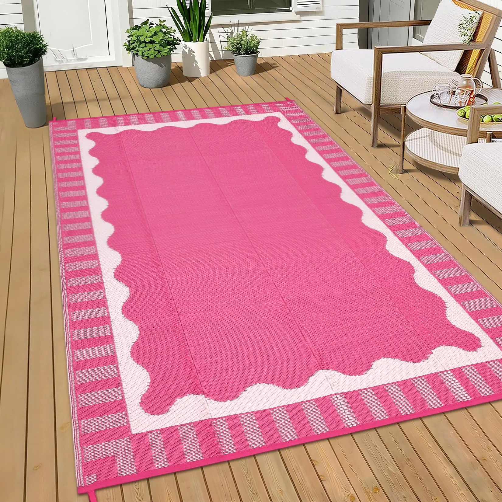 Dual Sided Reversible Outdoor Area Rug, Weatherproof UV Fade Resistant Polypropylene Patio Mat, Waterproof Easy Clean Portable Camping Rug with Carry Bag for Deck Pool Garden Indoor Outdoor
