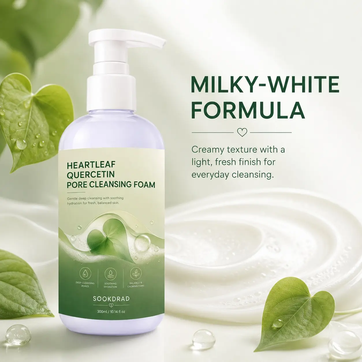 Heartleaf Quercetin Pore Cleansing Foam, heartleaf, quercetin, gentle deep cleansing, soothing hydration, pore cleansing, balance & calming care, for face, 300ml