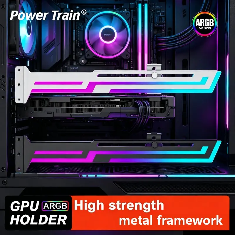Argb Horizontal Gpu Graphics Card Bracket Z-X2, Cyber Gaming Style, High-Strength Metal, Adjustable, Shock Absorption, Supports RGB Sync, DIY PC Build