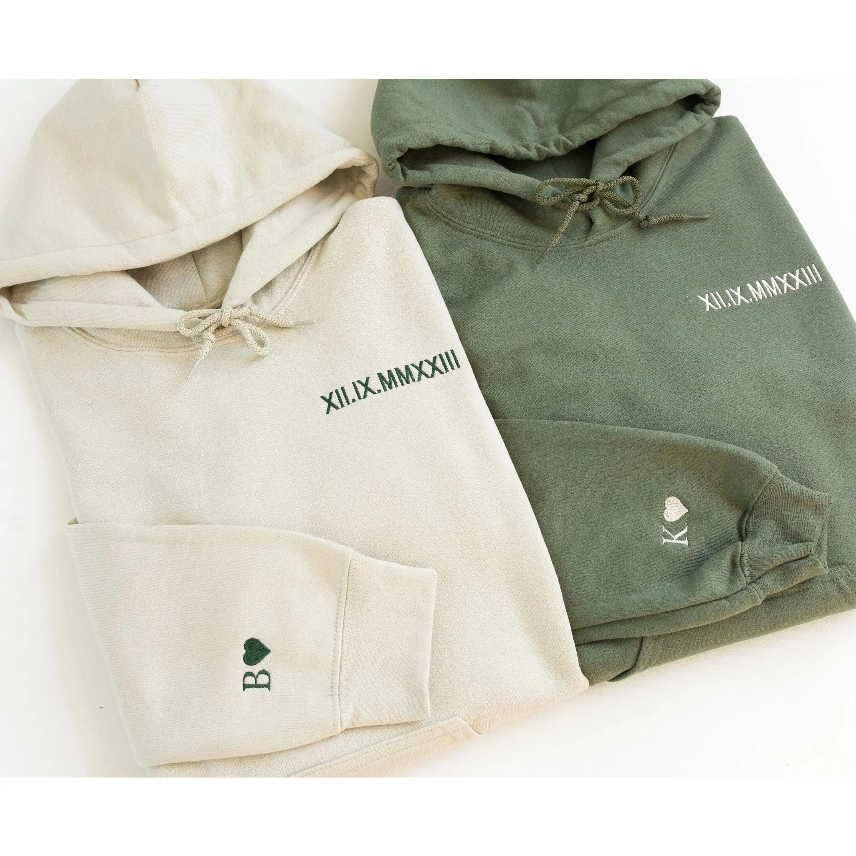 Custom Embroidered Roman Numeral Hoodie/Sweatshirt, Personalized Matching Sweatshirt, Couples Gift, Personalized Gift Date Hoodie, Initial on Sleeve - Engagements Sweater, Valentines Day, 1st Anniversary Gift