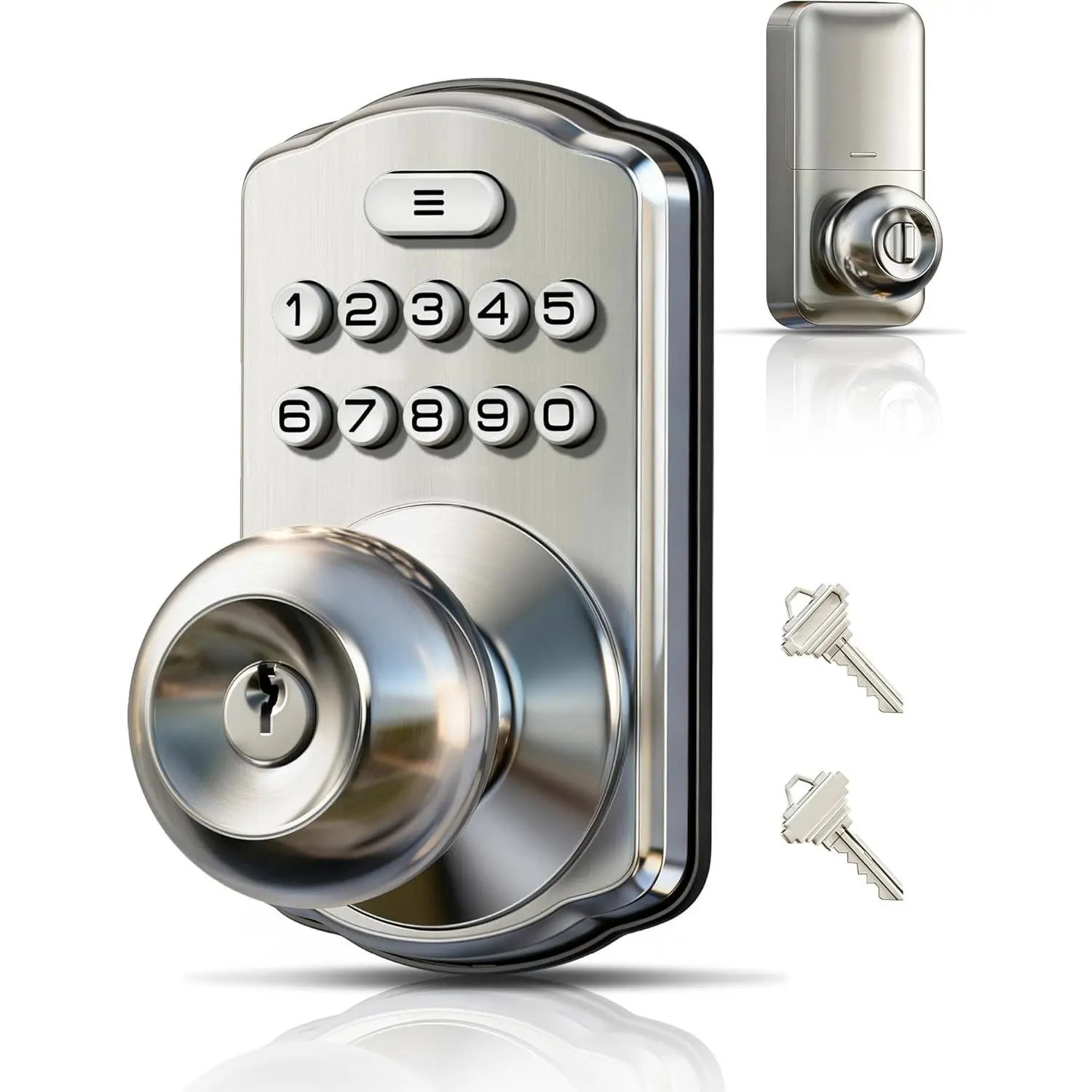 KS03 Keypad Door Knob Lock, Keyless Entry Digital Lock with Handle, Electronic Smart Knob for Front Door & Bedroom, Easy Install, Auto Lock, Passage Mode, Anti-Peeping Password, Satin Nickel