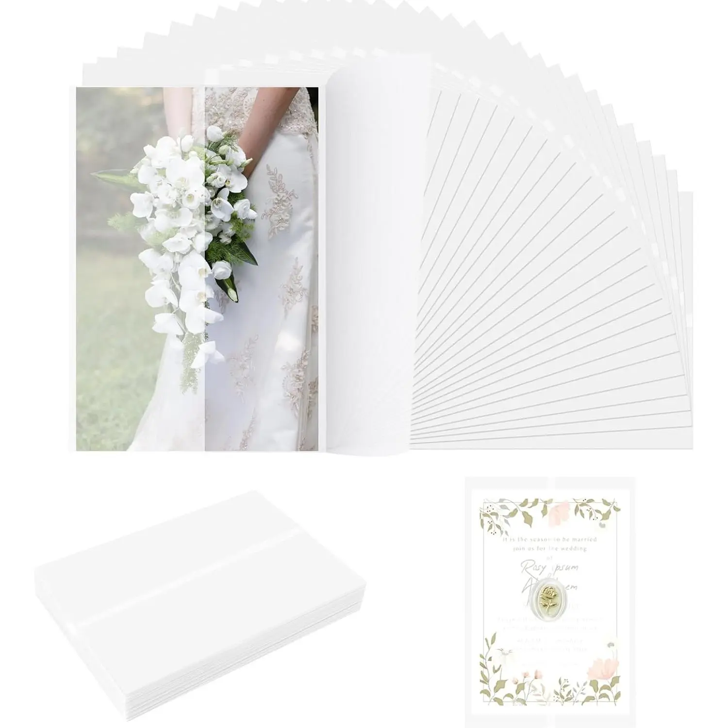 50 Pre-Folded Vellum Jackets for 5x7 Cards | Pre-Folded 5x7 Wraps, 115gsm Vellum, Matte Finish, Printer-Friendly, for Weddings, Birthdays, Thank You Cards