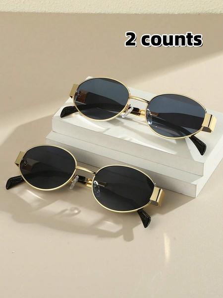 Women's Fashionable Metal Frame Oval Sunglasses, Trendy Casual Sunglasses for Everyday Use, Fashion Accessories for Outdoor Activities, Classic Oval Sunglasses