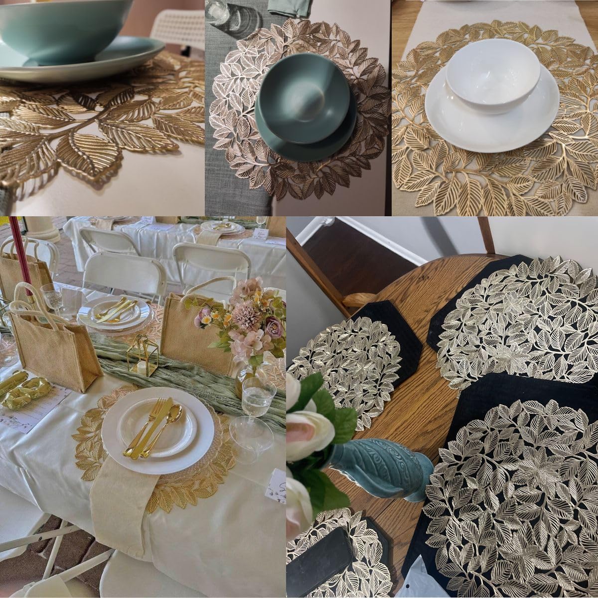 Round Leaf Pattern Placemat, 6 Counts Non-slip Table Mat, Tableware for Dinner, Party, Wedding, Home Decor Supplies, Coasters, Kitchen Decorative Placemat