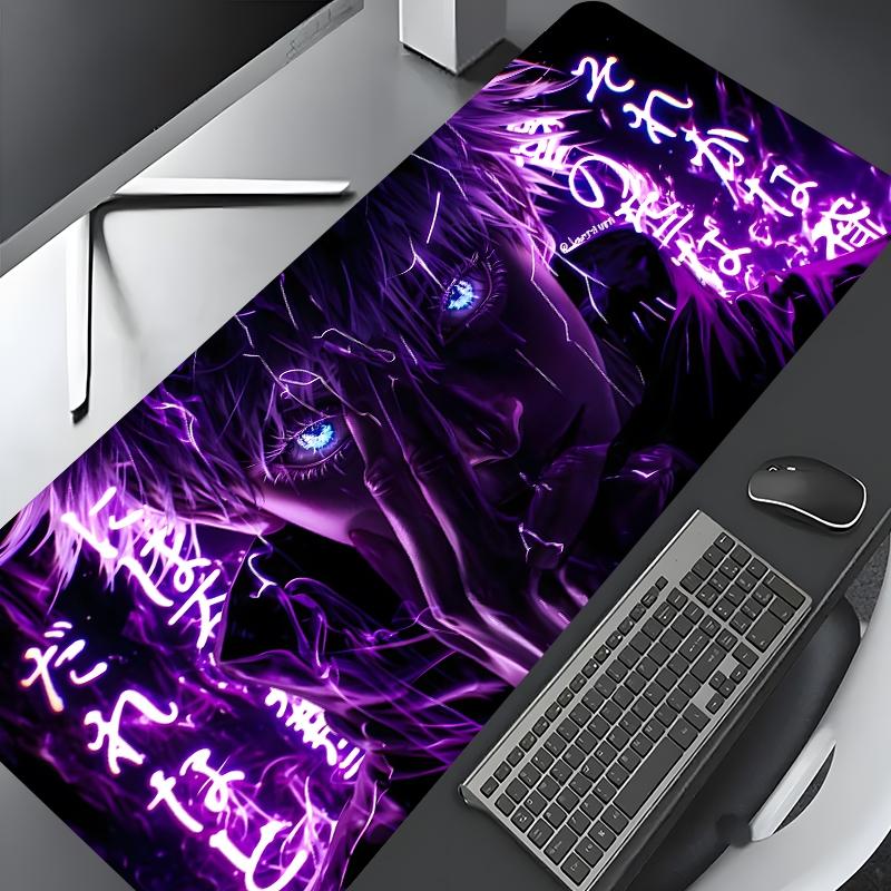 Neon Purple Cool Anime Large Game Mouse Pad, Aesthetic Desktop Decoration Protective Pad, Non-slip Lock Edge Work Pad, Multi-size Mouse Pad, Gaming Mousepad, Desktop Accessory