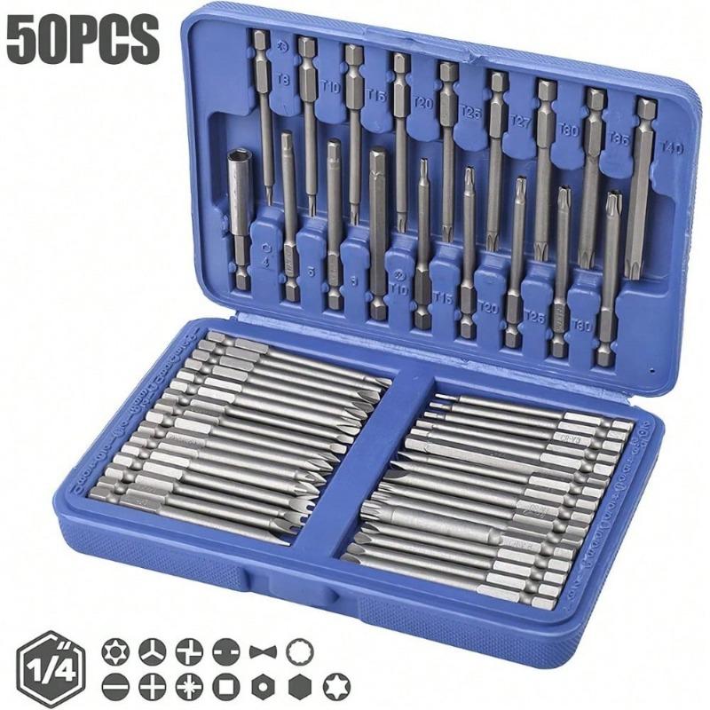 Screwdriver Bit Set, Security Bit Set Extra Long Magnetic Driver Kit, Drill Screwdriver Bit Set, Screw Driver Bits With Case, Hex, Star Bits, Square, Spanner Bits - 50Pcs1 BY