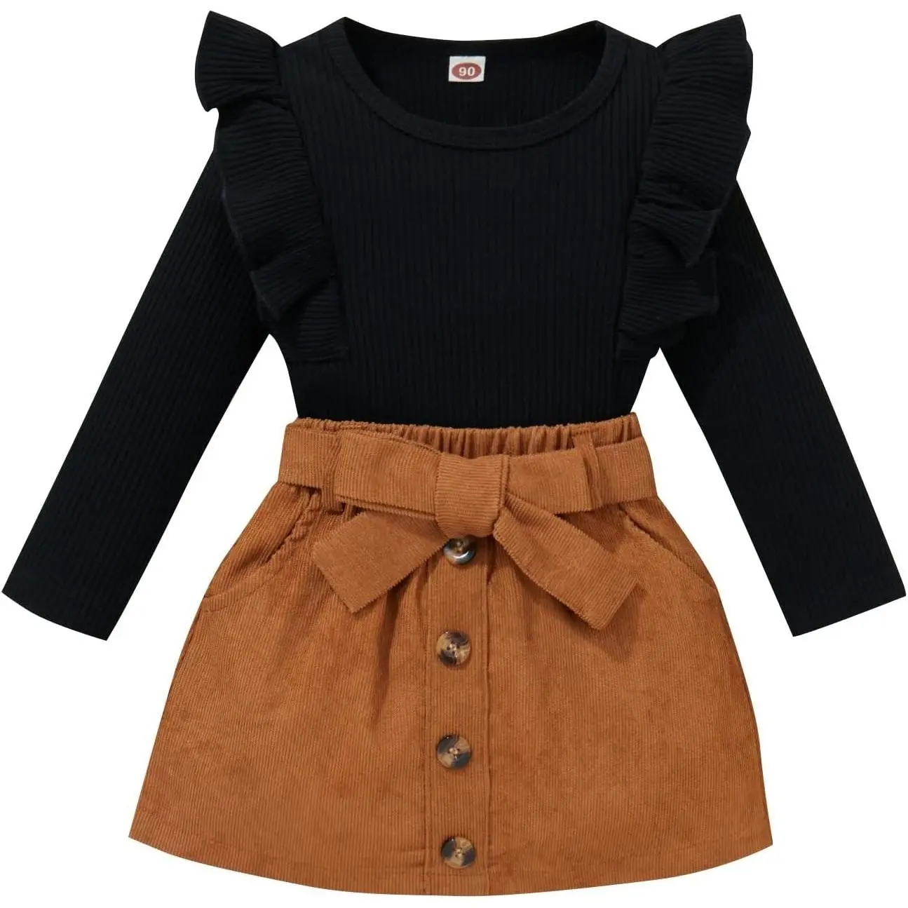 Toddler Baby Girl Fall Winter Clothes Turtleneck Solid Knit Pullover Tops Plaid Button Mini Skirts Set Outfits