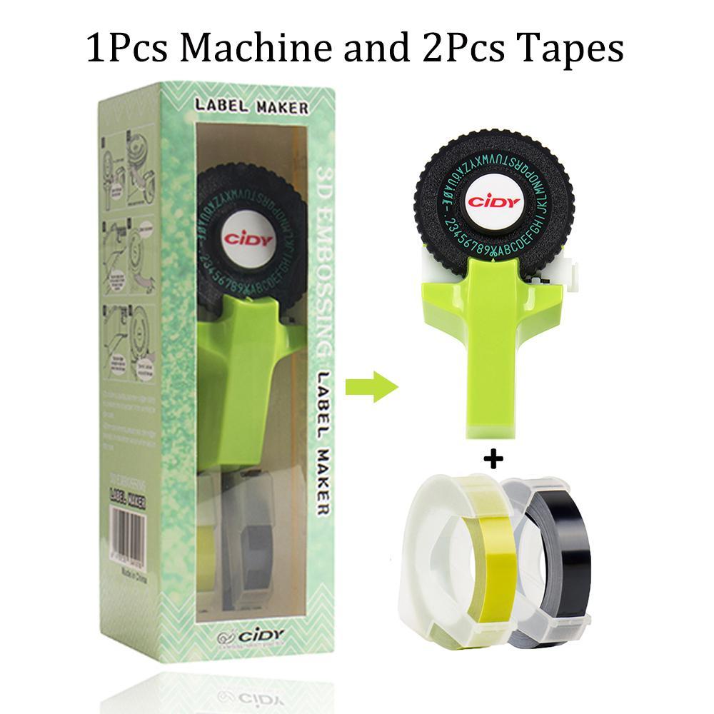 Mini Manual Printer C101 Label Embossing Tape Printer, Small Typewriter with 2 Rolls Ribbon, Handheld Stamping Machine for Notebooks, Portable