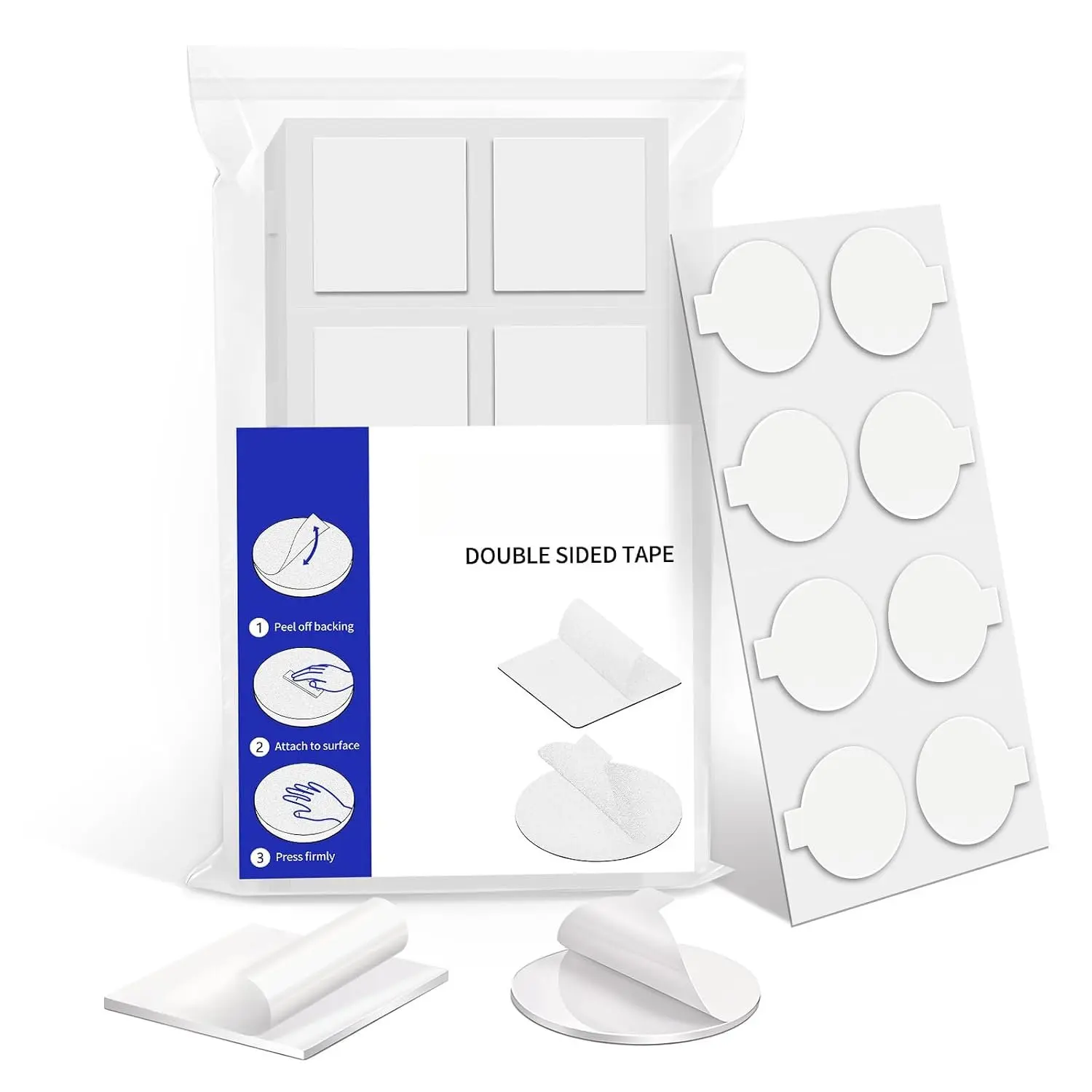 1.57 Inch Pre-Cut Nano Double Sided Tape Pads, 80 count (40 Round + 40 Square) Clear Transparent  Adhesive Traceless Removable Gel Tape for Indoor Outdoor  Office Wall Decor