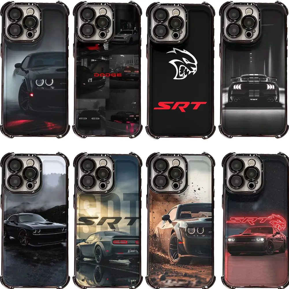 Dodge SRT Hellcat Logo Black Electroplated 4-Corner Silicone Smartphone Cover, Shockproof Plating Edge, Camera Protection, Durable Muscle Car Fan Gift for iPhone 17 ProMax/Air 16 Pro/15/14 Plus/13/12 & Samsung S23-S26