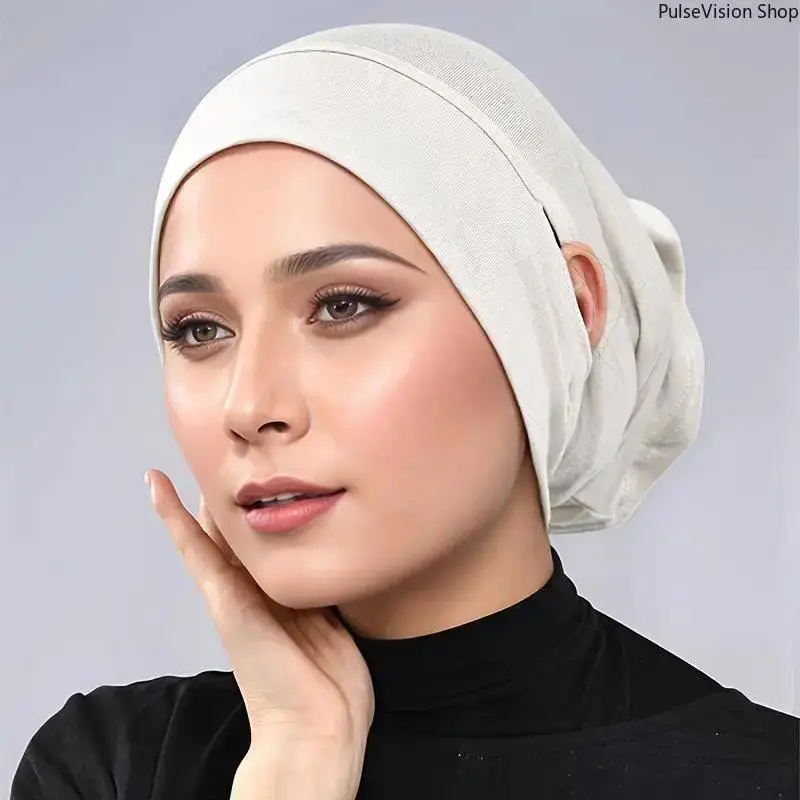 Turban Undercap with Ear Holes, Solid Stretchy Nylon Hat for Headphones & Masks, Lightweight Breathable Fit, All Seasons, Casual, Ear-Pierced Cutout Design, Most Head Sizes