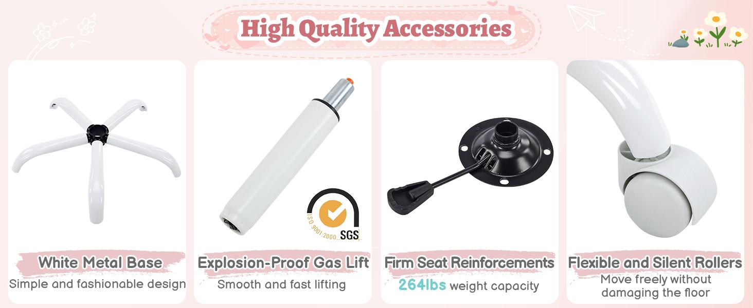 VINGLI Small Vanity Chair with Faux Fur Wheels for Girls,Cute Adjustable Height Armless Office Desk Chair,360°Swivel Comfy Rolling for Study,Make up Room,Small Space