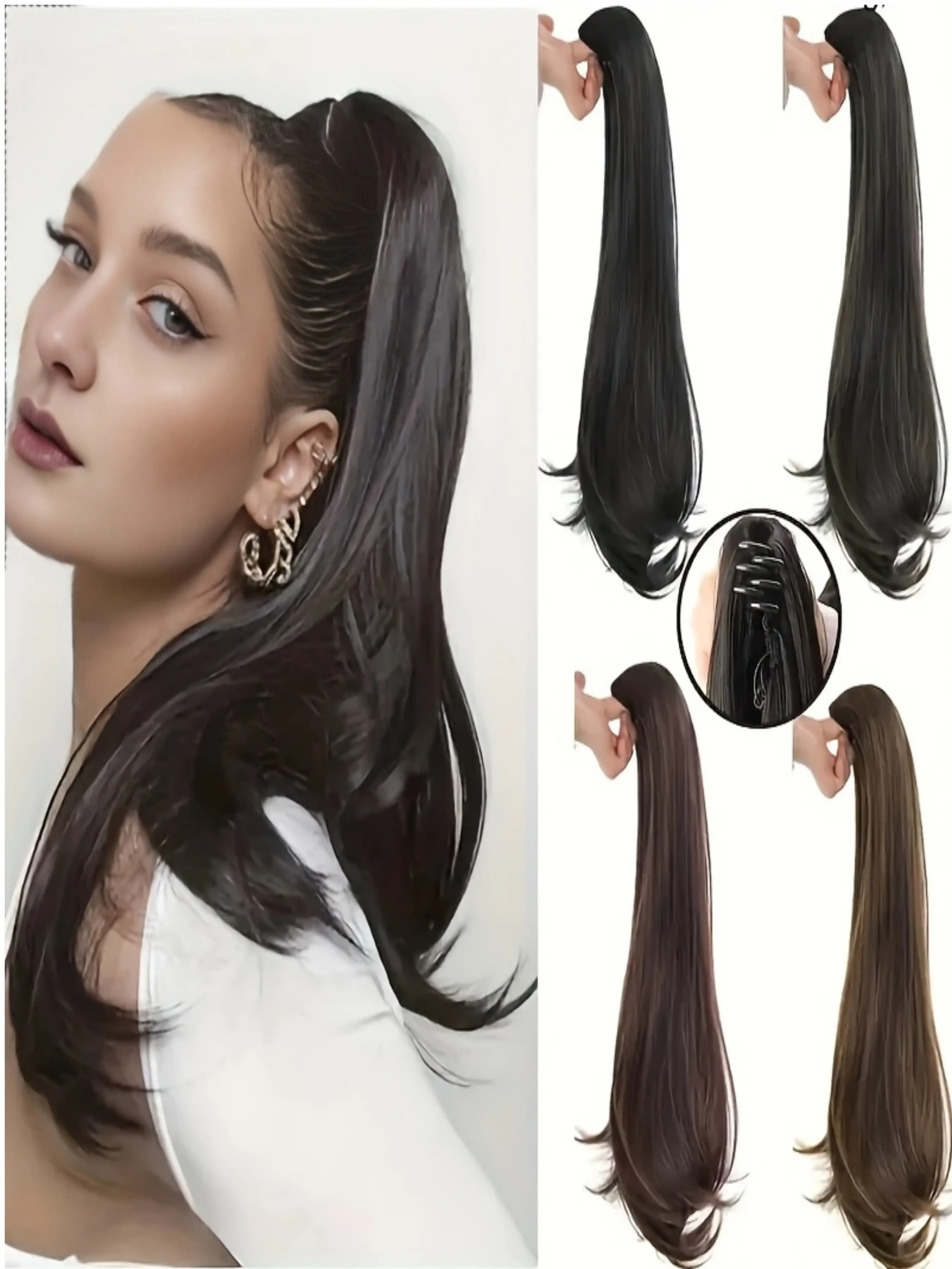 16 Inch Mini Hidden Claw Clip In Ponytail Hair Extensions Powerful Grip Invisible Small Claw Layered Wavy Synthetic Fake Ponytail For Daily Party