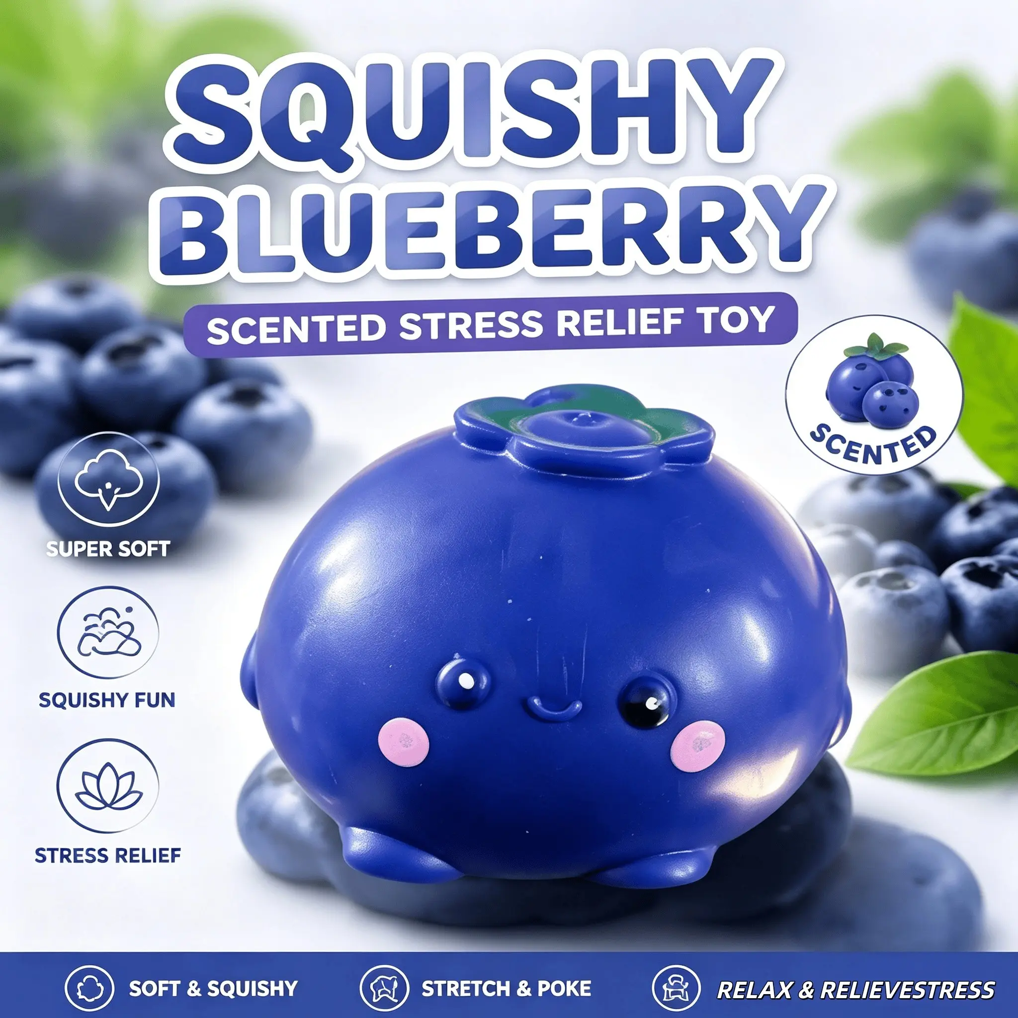 Extra large blueberry soft rubber stress relief toy · Fragrant blueberry slow rise soft rubber toy, soft blueberry sensory toy, used for stress relief, holiday gift