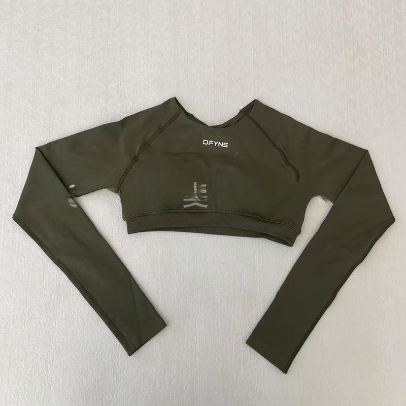 Women's DFYNE Impact Long Sleeve Crop Top, Seamless Open Back Yoga Tops, High Waist Workout Shirts for Gym