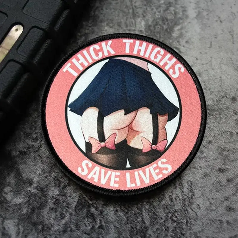 "Thick Thighs Save Lives" Funny Printed Patch Hook and Loop Badge for Backpack Vest Hat Clothing