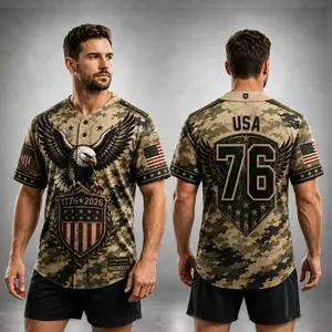 Camo Eagle Patriotic Baseball Jersey, Vintage US Shield Flag Print, 1776-2026 Military Style Holiday Gift # TikTokMadeMeBuyIt # USA250 # AmericanPride # PatrioticEagle # Independence Day # Baseball Jersey