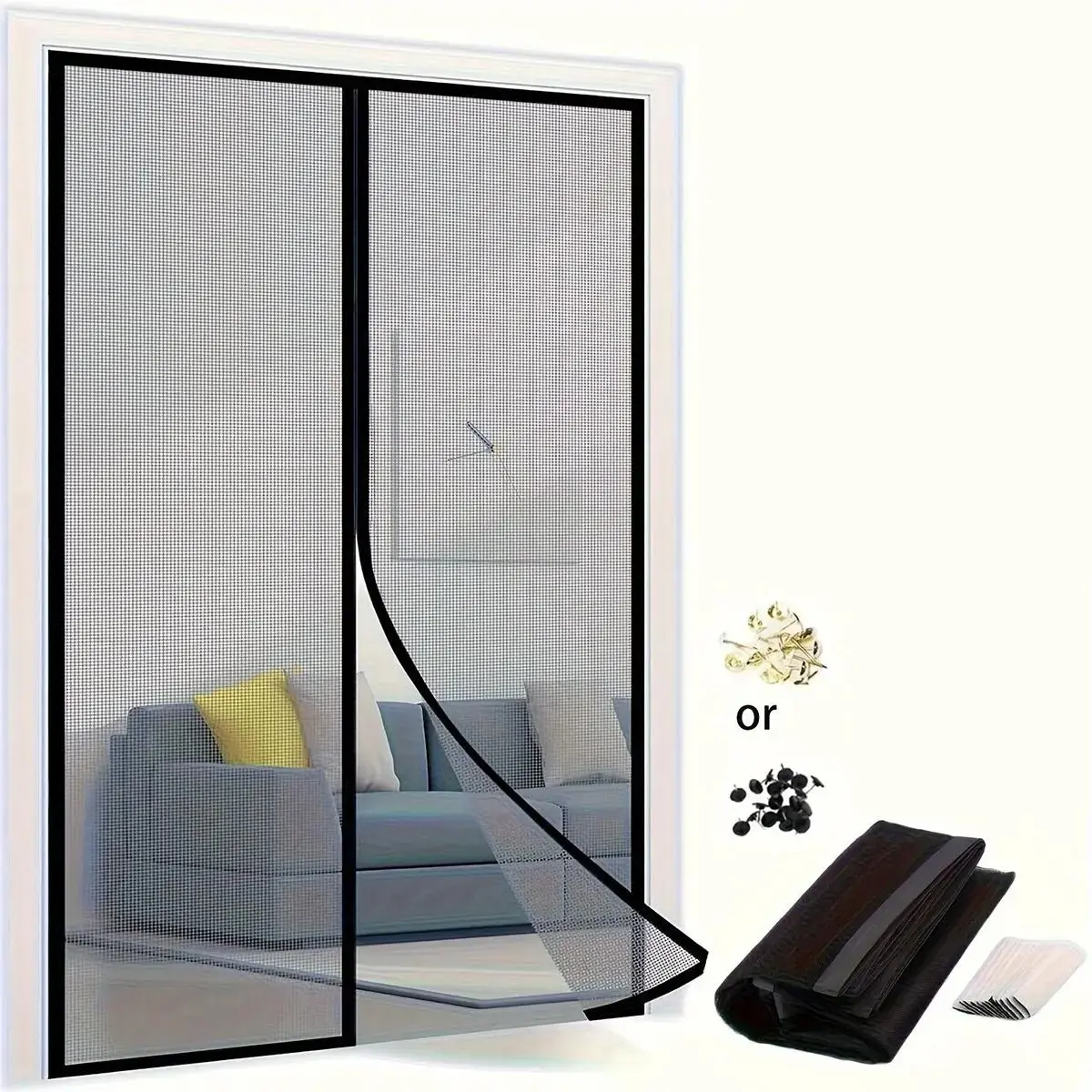 Self-Sealing Mesh Screen Door, Bug-Proof Partition for Pets &, Easy Install, Durable Door Hardware, Ideal for Home Use