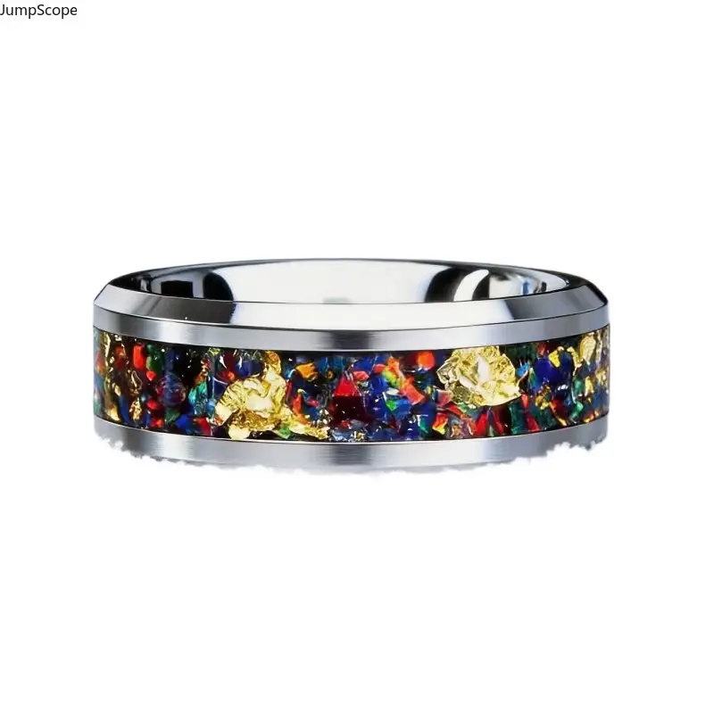 Mixed Gem Inlay Sparkly Male Statement Ring with MDF-Steel Build - Unique Biker Outfits Accessory, Alternative Wedding Band, Meaningful Gift