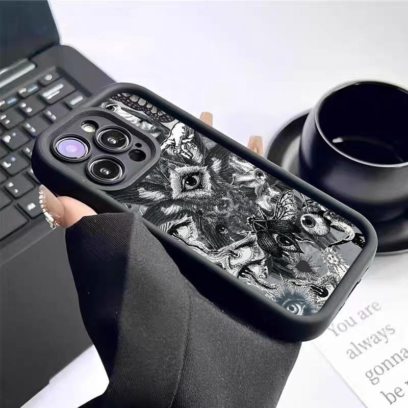 Phone case for iPhone 16 Pro Max 17 15 Plus 14 13 12 11 XR XS Aesthetic Retro Devil's Eye Pattern Anti-Scratch Shockproof TPU Bumper Drop-proof Cover