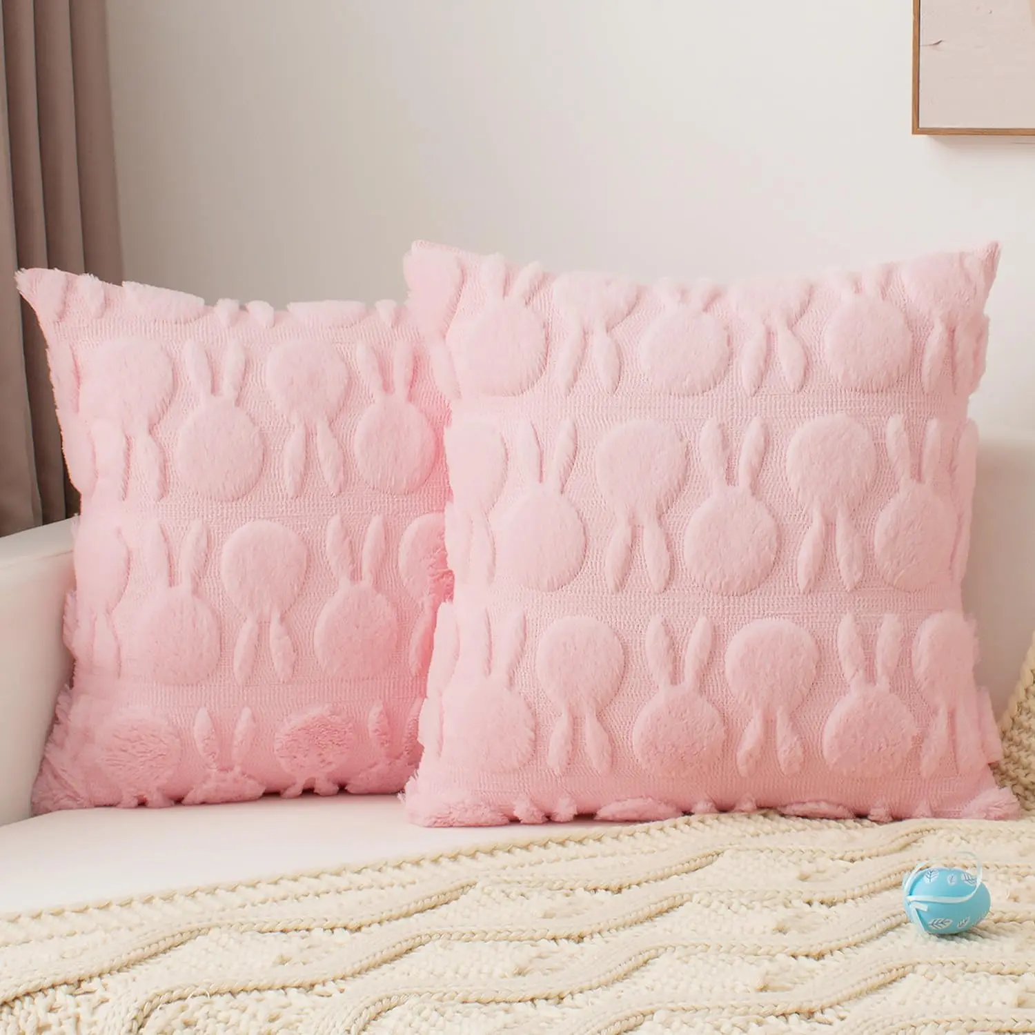 Spring Pillow Covers 18x18 Inch Set of 2 Super Soft   Luxury Plush Decorative Throw Pillowcases for Happy Holiday Spring  Sofa Couch Chair Bedroom, Light