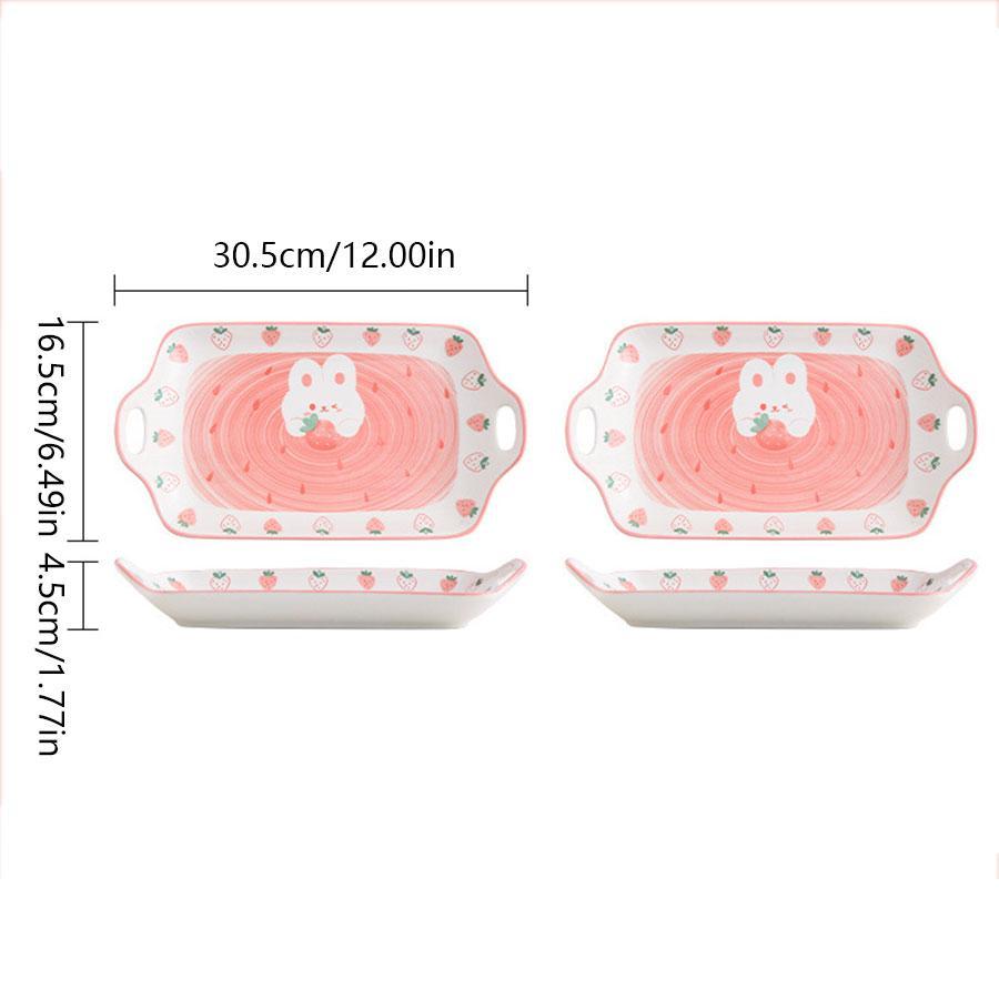 Strawberry Pattern Ceramic Plate, Cute Strawberry Pattern Baking Plate, Household Dinner Plate, Fruit Plate, Kitchenware