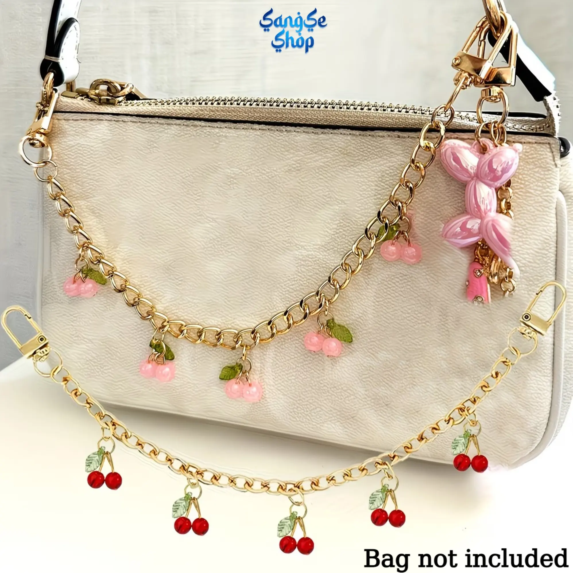 Cute Cherry Bag Charm with Twilly Scarf, Women's Girly Portable Keychain Attachment for Purses and Handbags, Bag Charms For Purse, Keychain Attachment Charms & Twillies