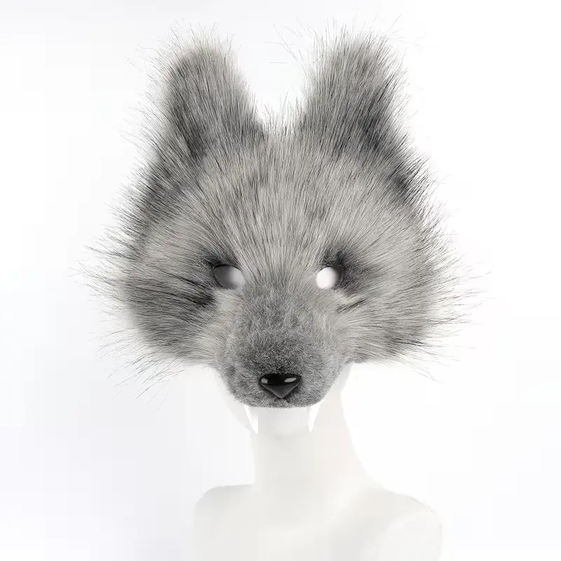 1pc Random Color 3D Wolf Tooth Plush Mask, Imitation Fur Wolf Head Mask, Animal Head Mask, Costume Party Mask, Role Play Mask, Halloween Christmas Cosplay