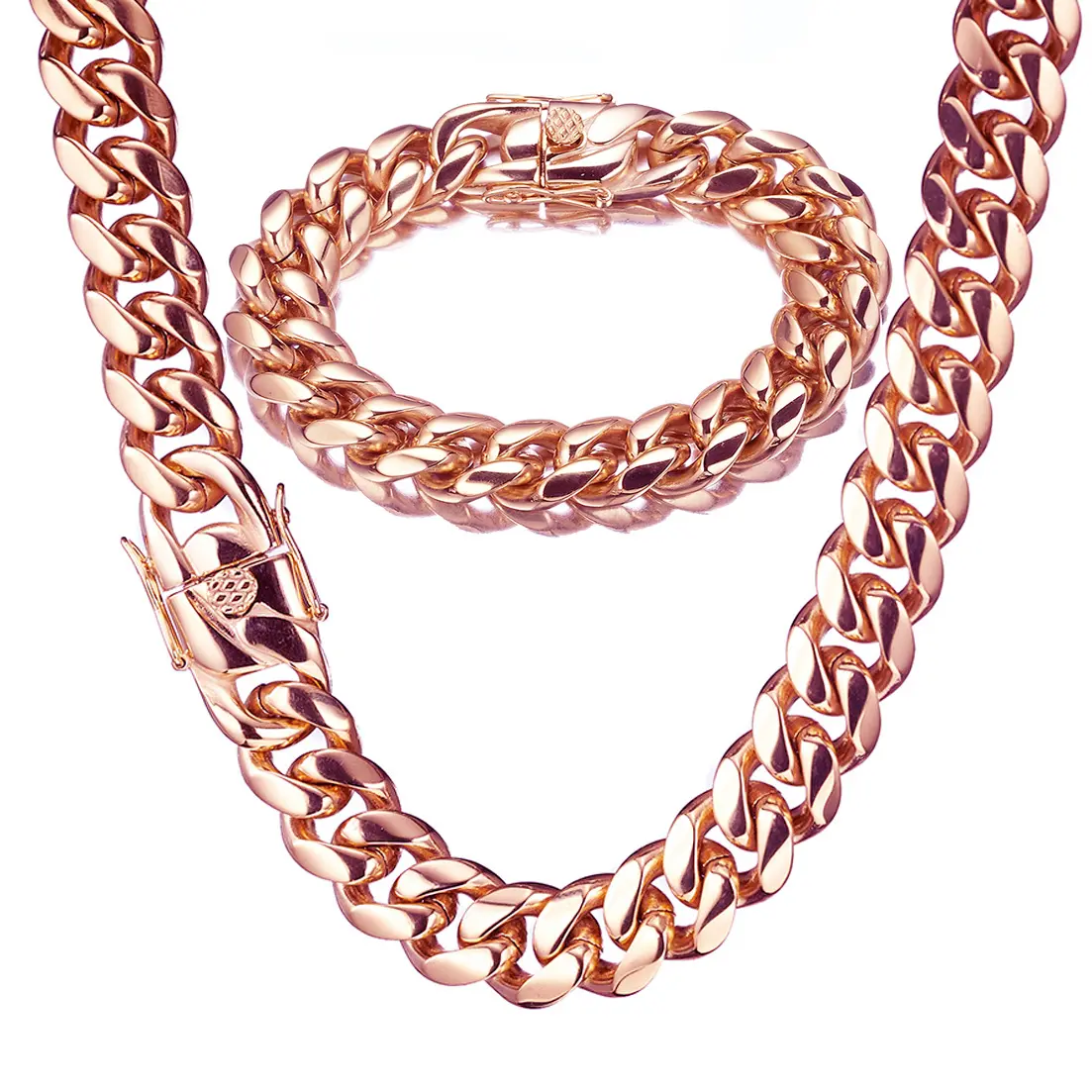 14mm rose gold Cuban necklace, titanium steel stainless steel encrypted chain, men's jewelry, European and American hip-hop necklace JMGK, high-end gift for menchains for menGold-Plated Cuban Link Necklace