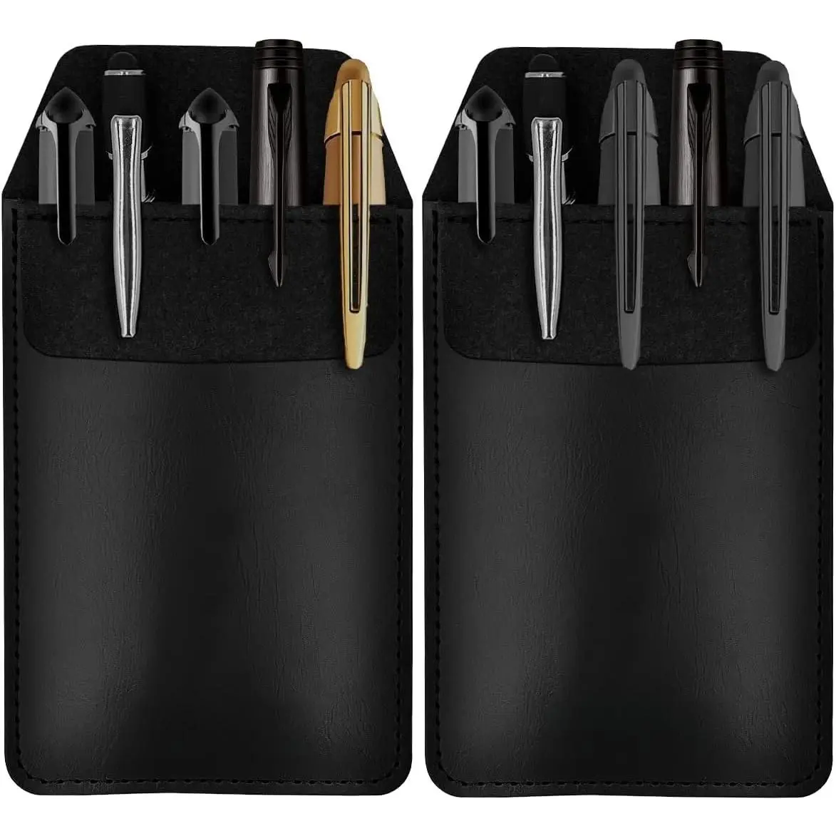 Pen Pocket Protector, 2 count PU Leather Pocket Pen Holder Organizer Pouch | Pen Sleeve for Shirts Lab Coats Pants - Multi-Purpose Pen Pocket Holds Pens Pointers Pencils and Notes Card - Black
