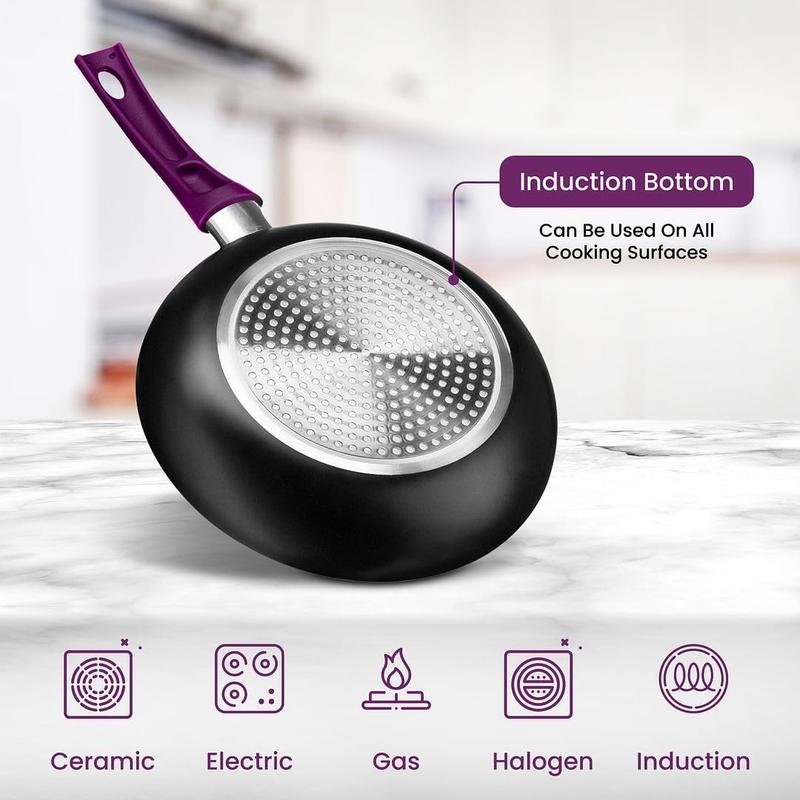 Chef's Pots and Pans Set for Kitchen - Nonstick Stackable Induction Cookware, 11 count, Purple Chef's Pots and Pans Set for Kitchen - Nonstick Stackable Induction Cookware, 11 count, Purple