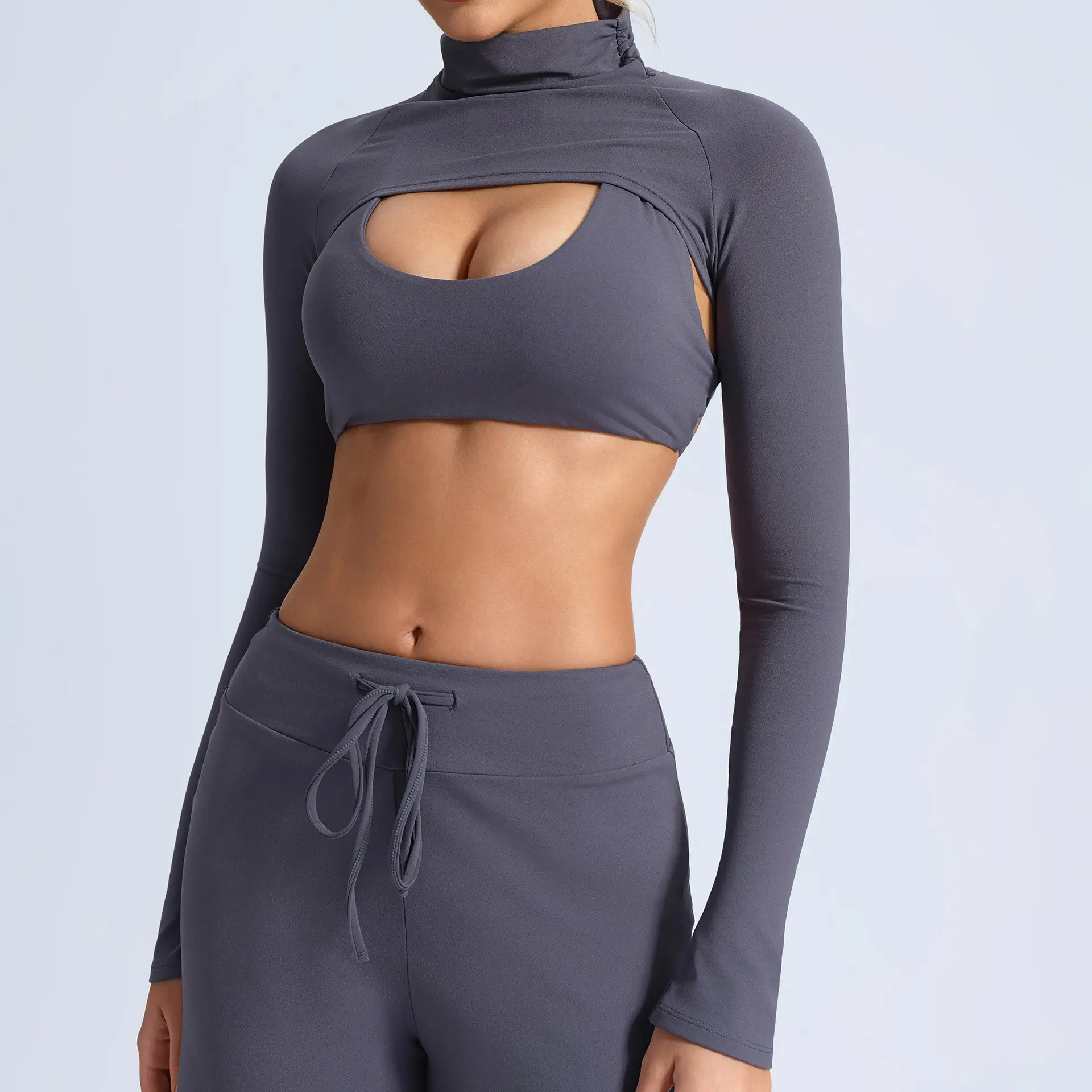 Women's Cutout Long-Sleeve Yoga Top - Quick-Dry, Breathable Athletic Tee for Running, Training