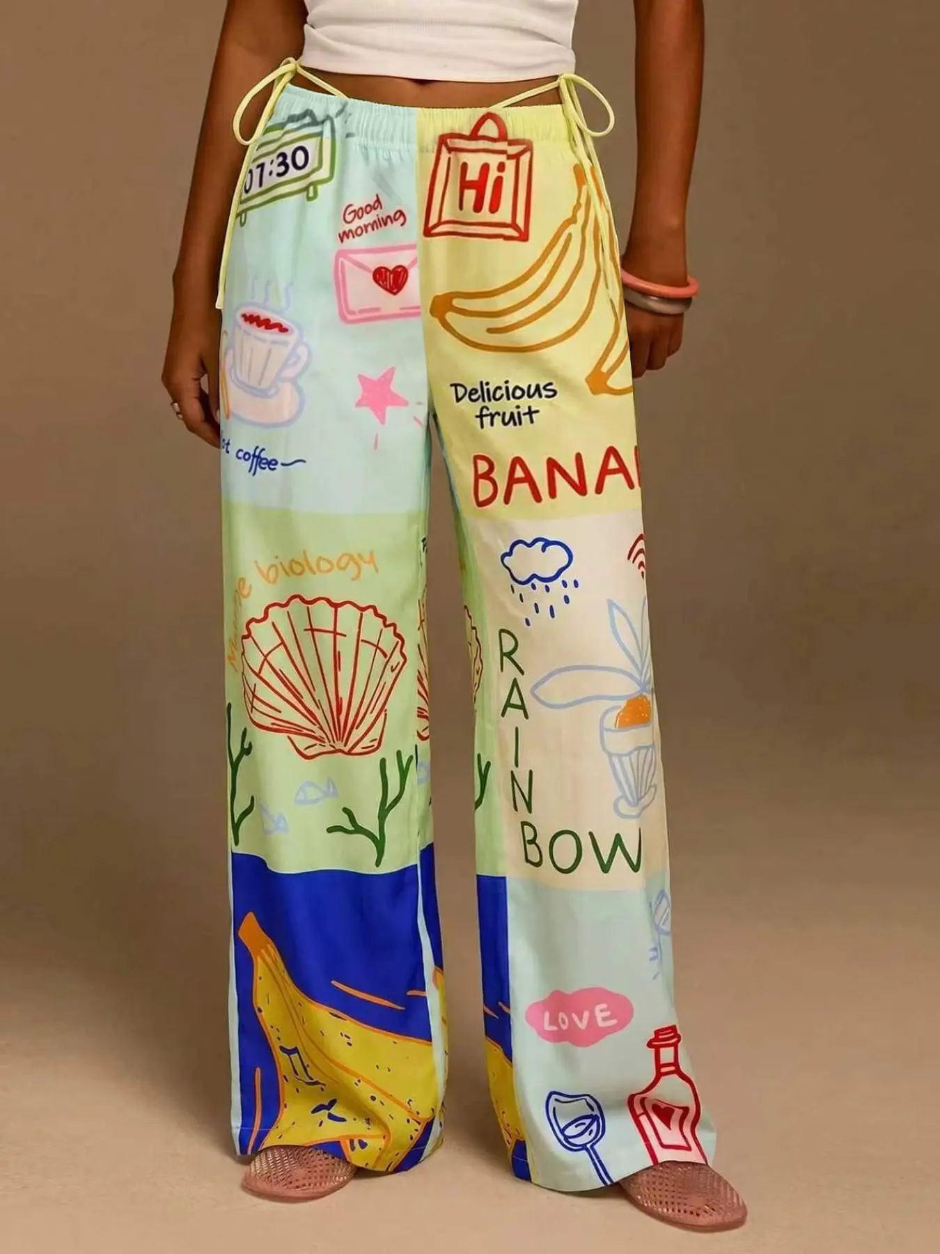 Women's Wide Leg Elastic Waist Long Pants, Colorful Plaid Print, Casual Vacation Style, Four Seasons Wear, Comfortable and Stylish