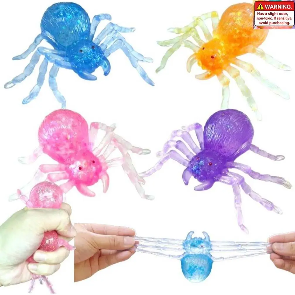 4-Pack Slow Rising Spider Squishies (Pink, Purple, Blue, Yellow) - Ultra Soft Unisex Spider Shape Stress Ball for Adults, Sensory Fidget Toy, Office Desk Decor & Anxiety Relief Gift